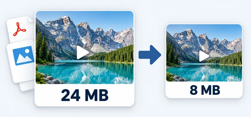 Video, image and PDF files shown with a smaller compressed output.